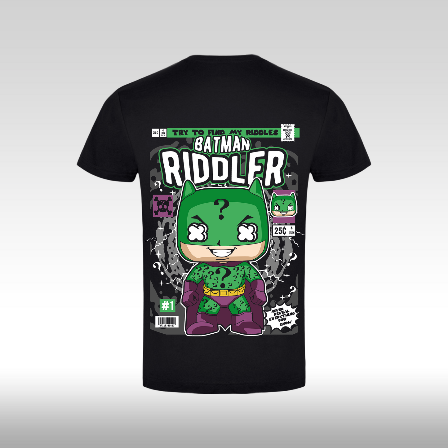 Tricou Negru personalizat bumbac Spate urban "Batman the Riddler" streetwear
