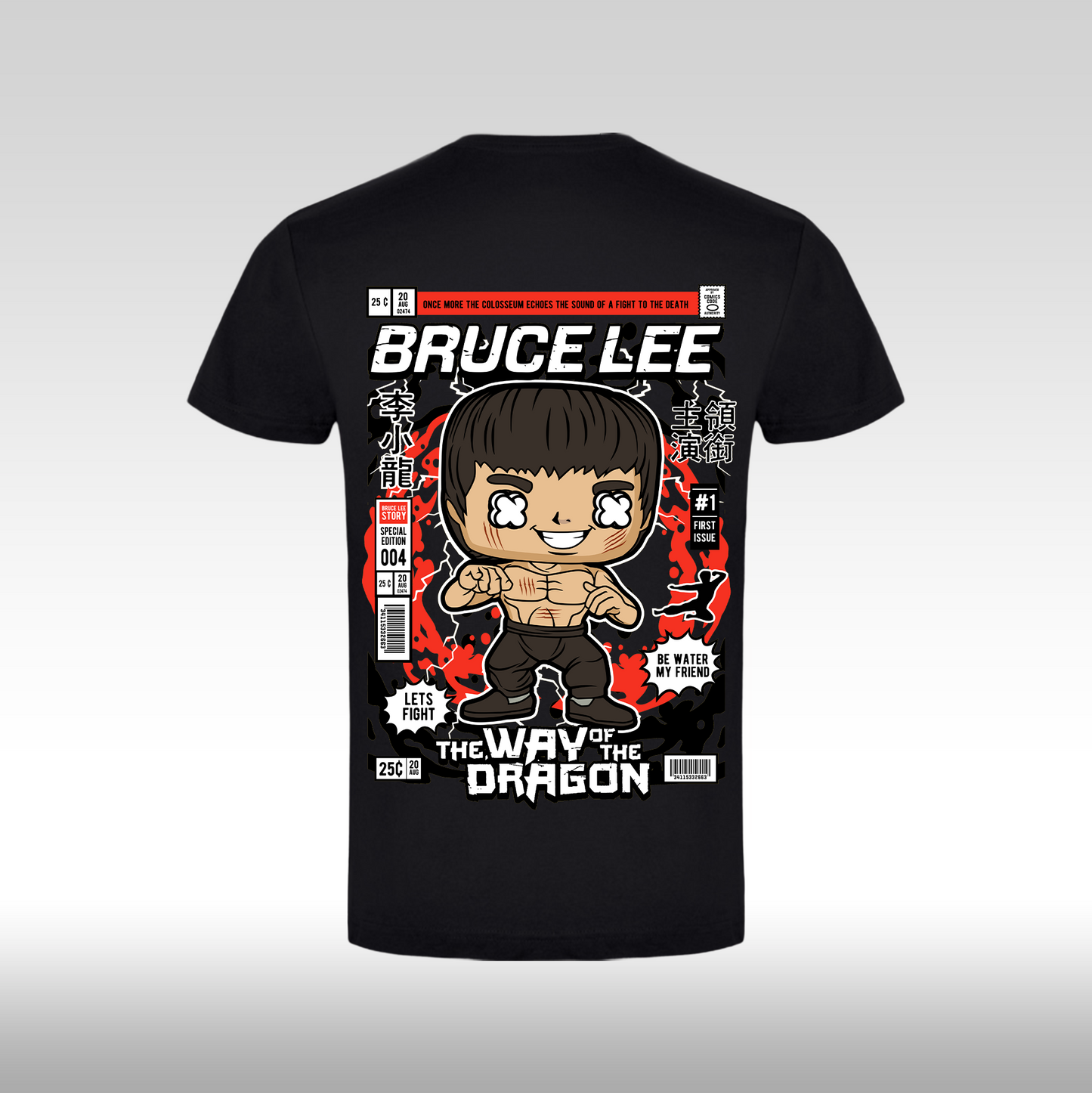 Tricou Negru personalizat bumbac Spate urban "Bruce Lee" streetwear

