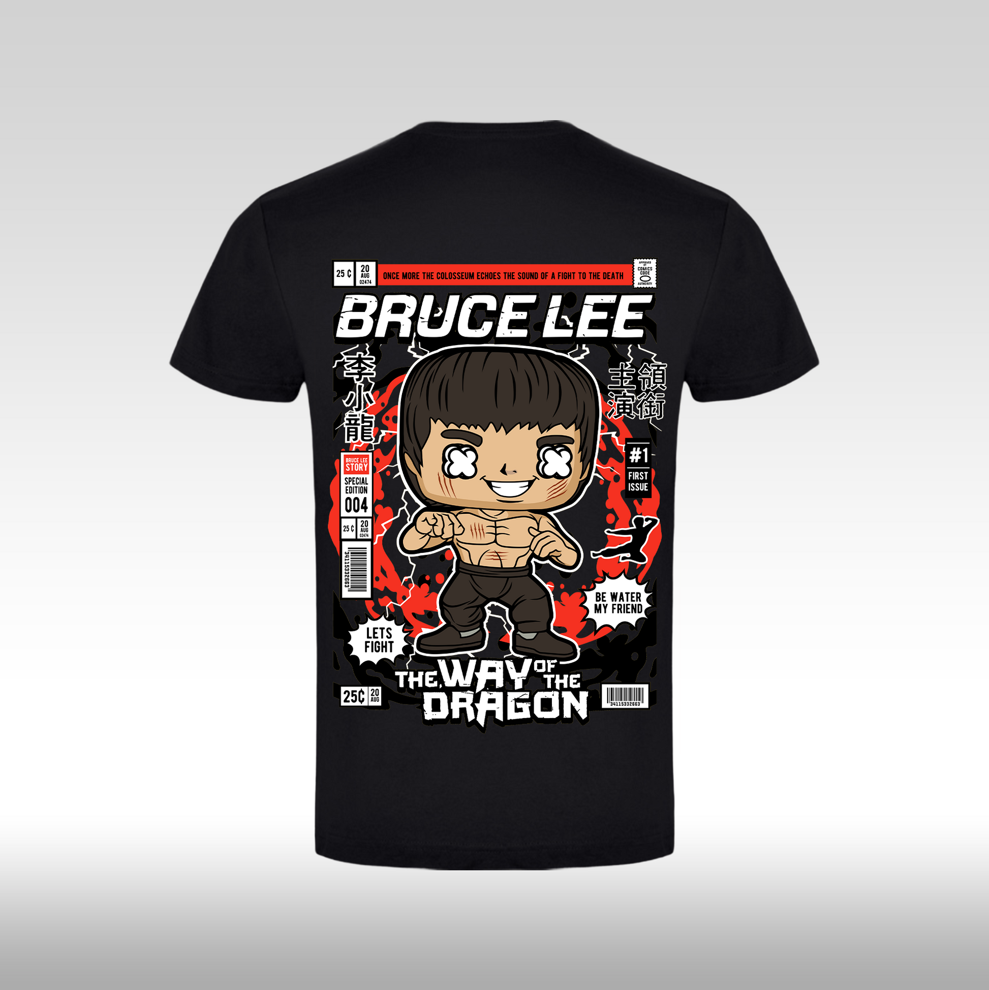 Tricou Negru personalizat bumbac Spate urban "Bruce Lee" streetwear
