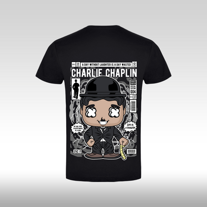 Tricou Negru personalizat bumbac Spate urban "Charlie Chaplin" streetwear
