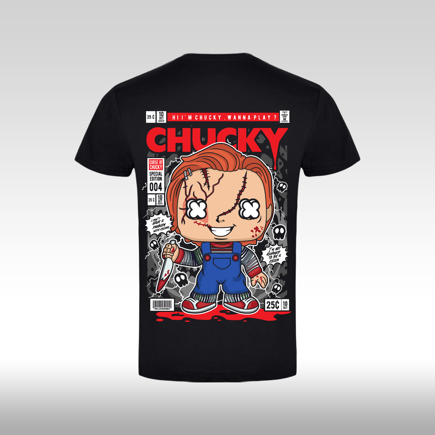 Tricou Negru personalizat bumbac Spate urban "Chucky" streetwear

