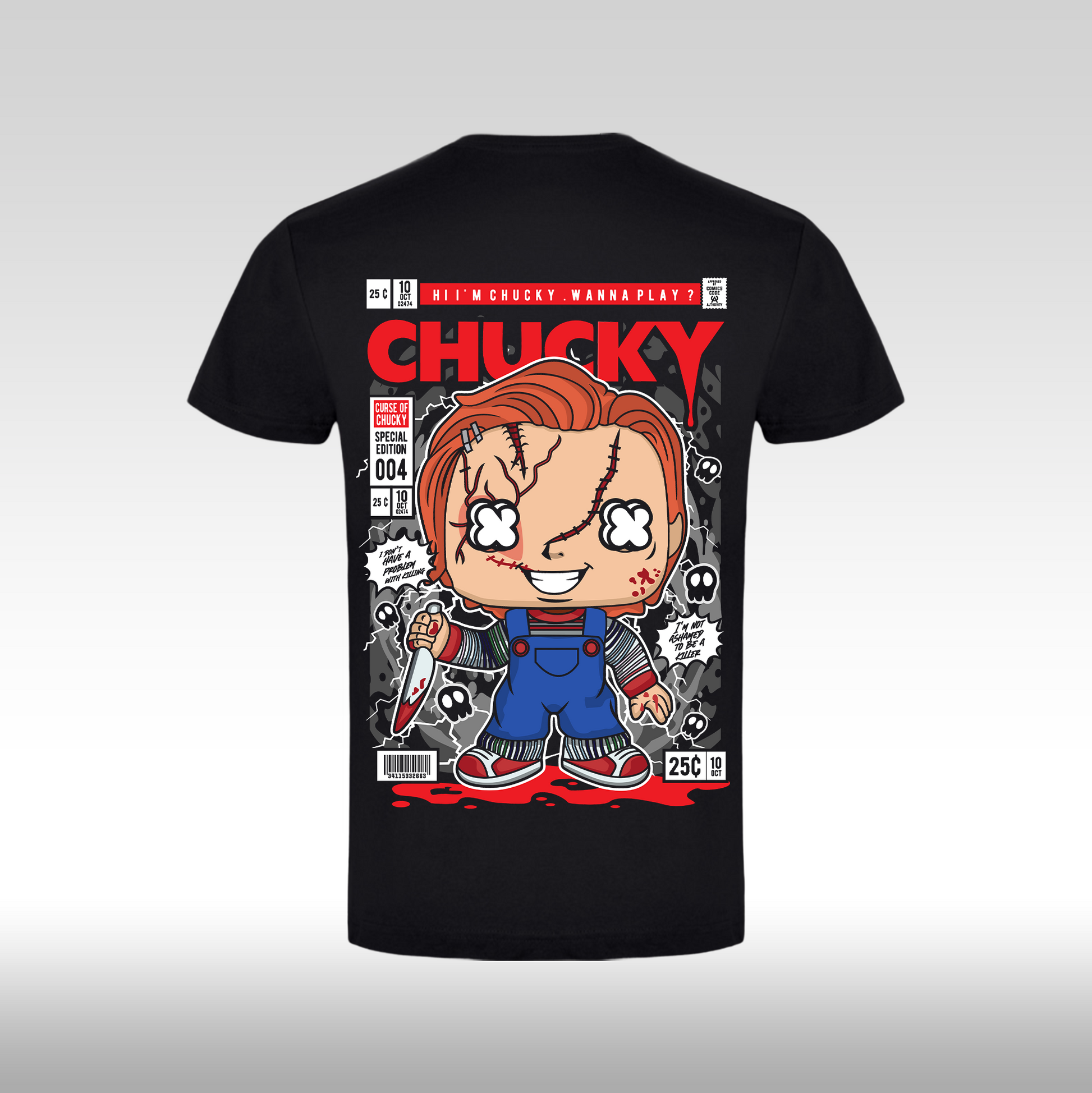 Tricou Negru personalizat bumbac Spate urban "Chucky" streetwear
