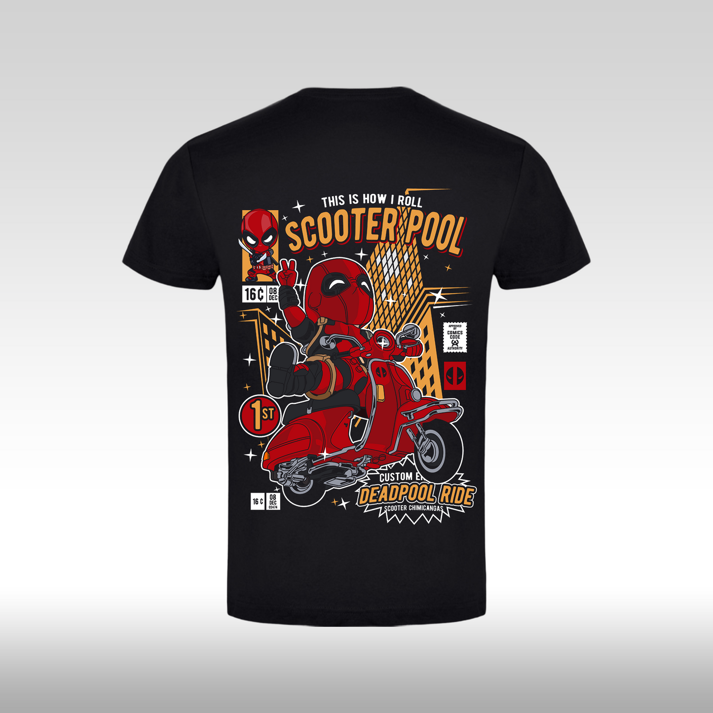 Tricou Negru personalizat bumbac Spate urban "DeadPool Ride" streetwear
