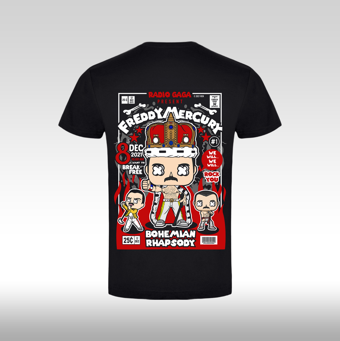 Tricou Negru personalizat bumbac Spate urban "Freddy-Mercury" streetwear
