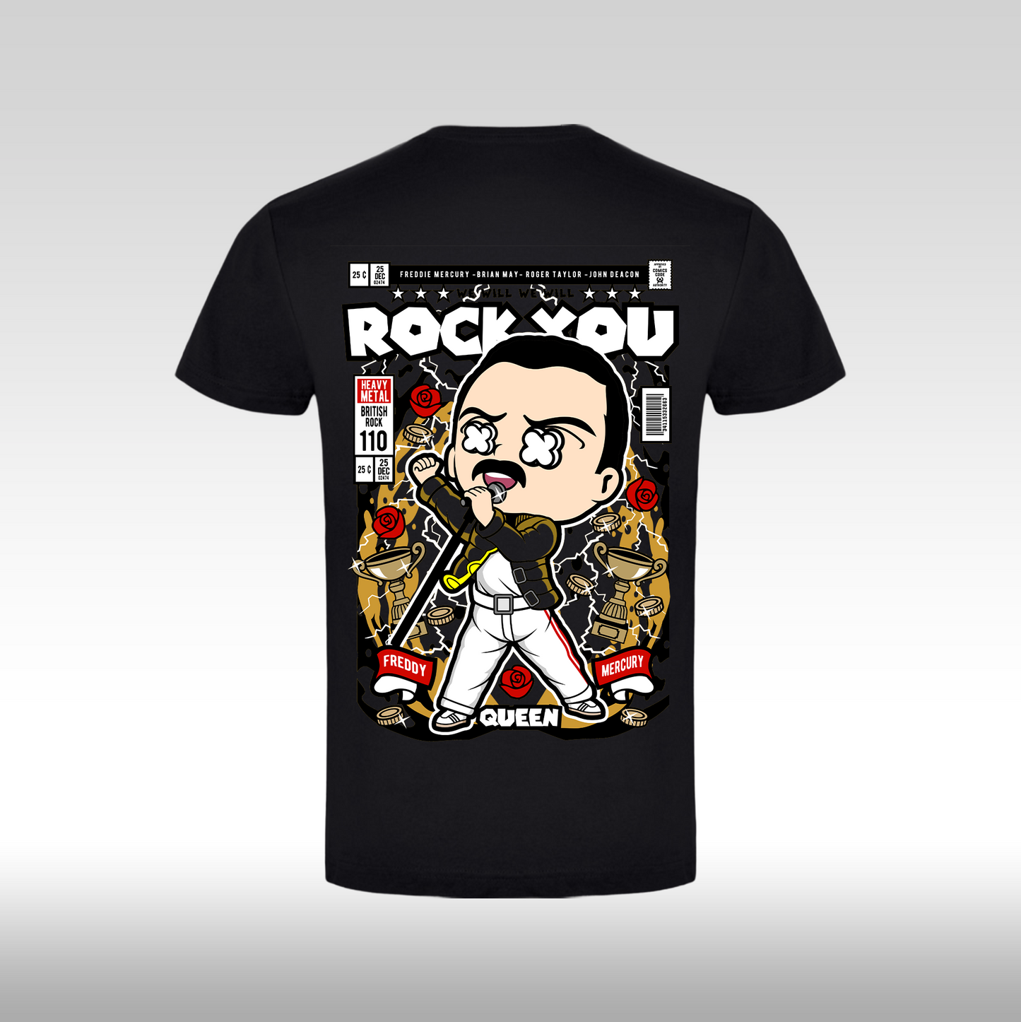 Tricou Negru personalizat bumbac Spate urban "Rock You Queen" streetwear
