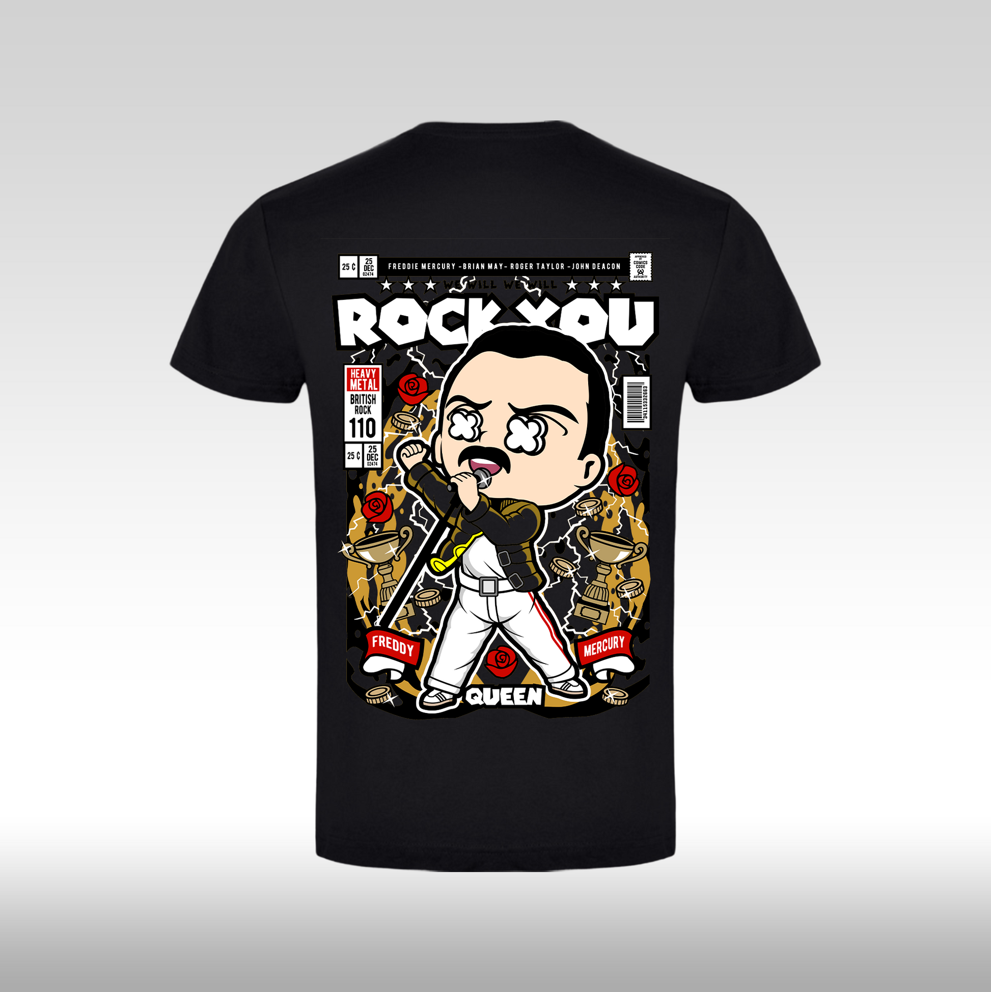 Tricou Negru personalizat bumbac Spate urban "Rock You Queen" streetwear
