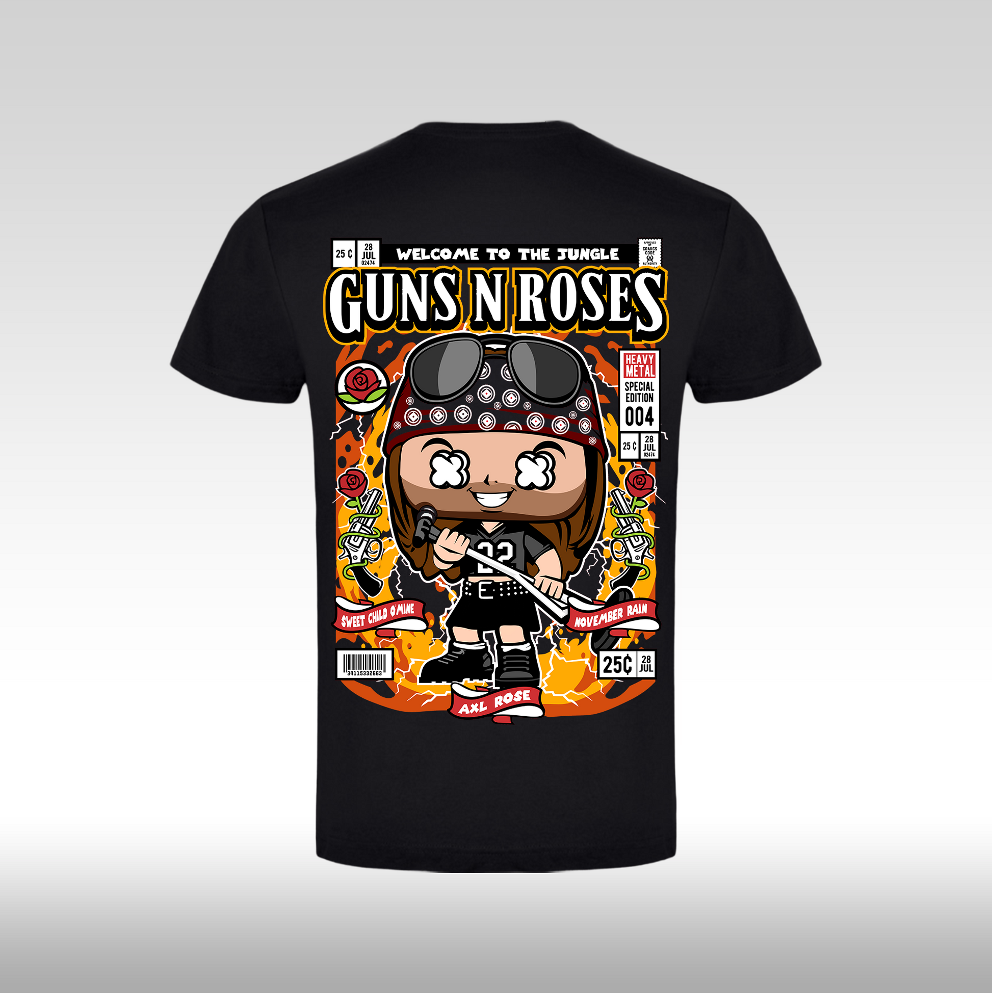 Tricou Negru personalizat bumbac Spate urban rock "Guns~N~Roses" streetwear
