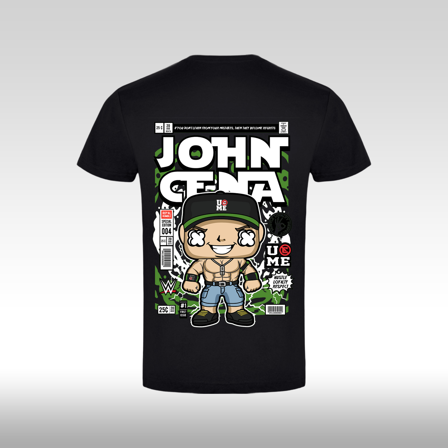 Tricou Negru personalizat bumbac Spate wrestling "John Cena Funko" streetwear
