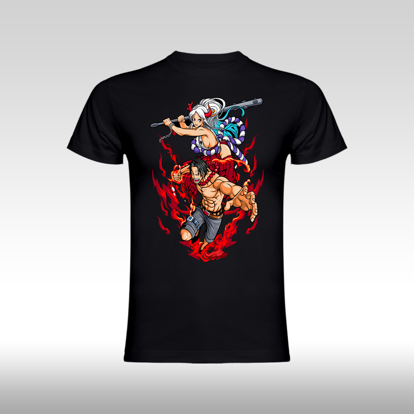 Tricou Negru personalizat bumbac anime "Ace-x-Yamato" streetwear
