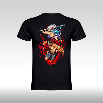 Tricou Negru personalizat bumbac anime "Ace-x-Yamato" streetwear
