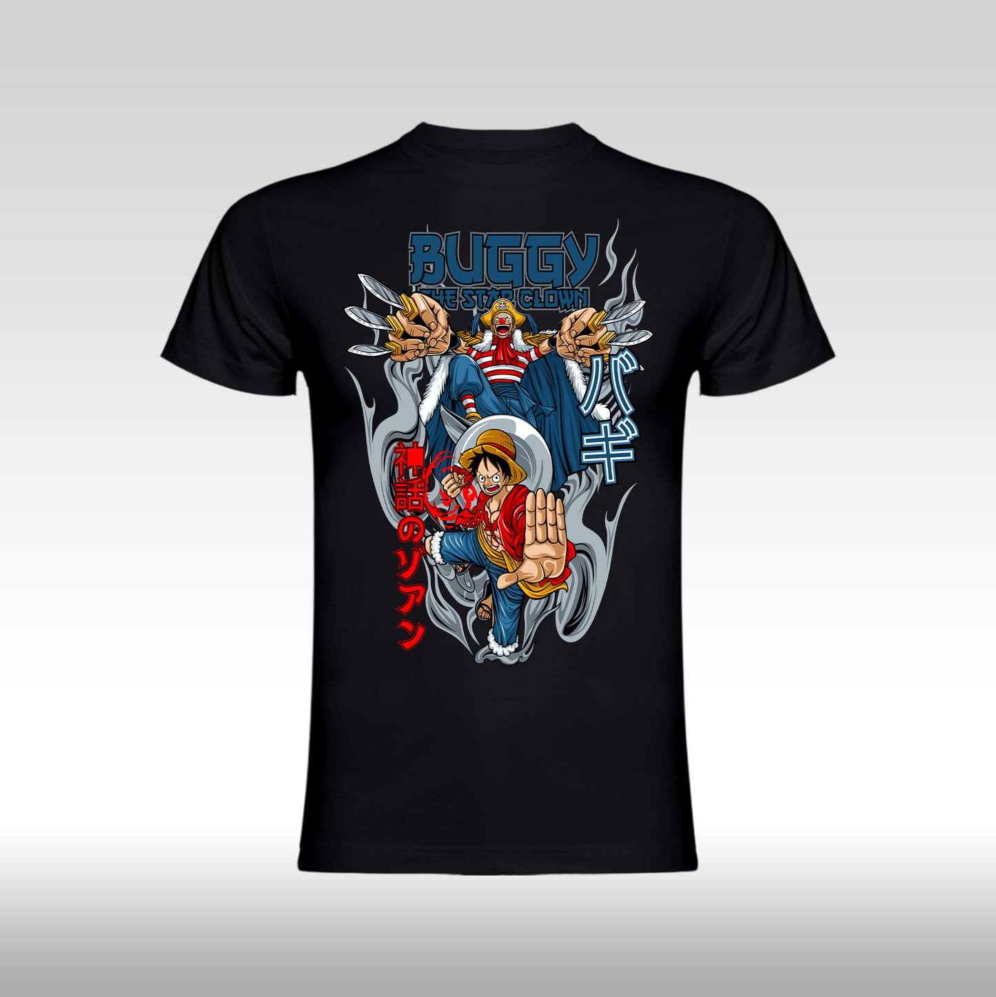 Tricou Negru personalizat bumbac anime "Luffy, Buggy The Star Clown" streetwear
