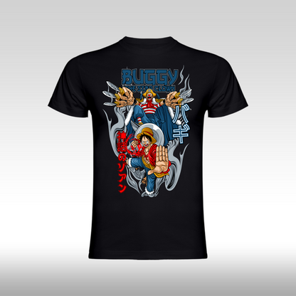 Tricou Negru personalizat bumbac anime "Luffy, Buggy The Star Clown" streetwear
