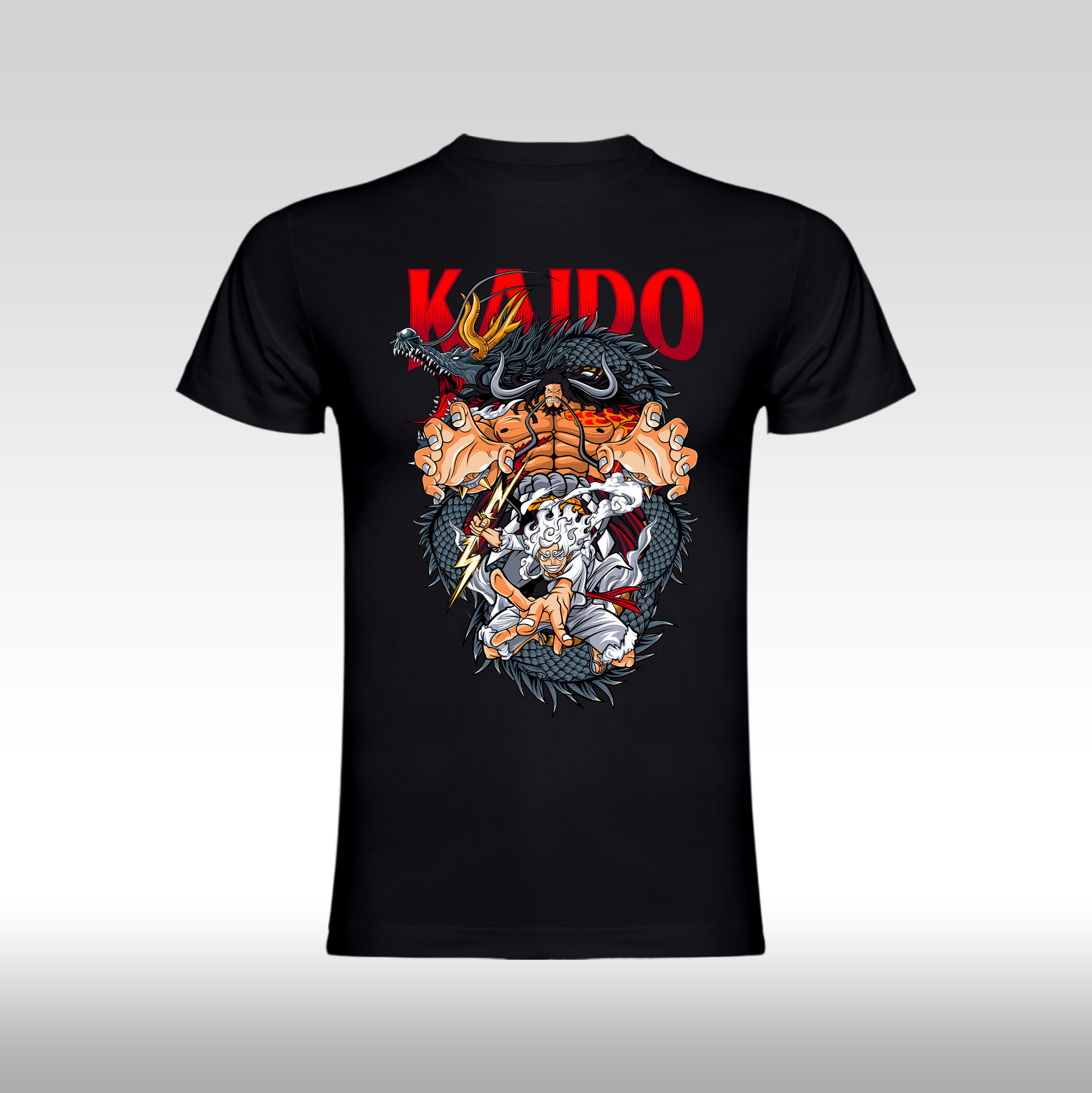 Tricou Negru personalizat bumbac anime "One Piece: Kaido" streetwear
