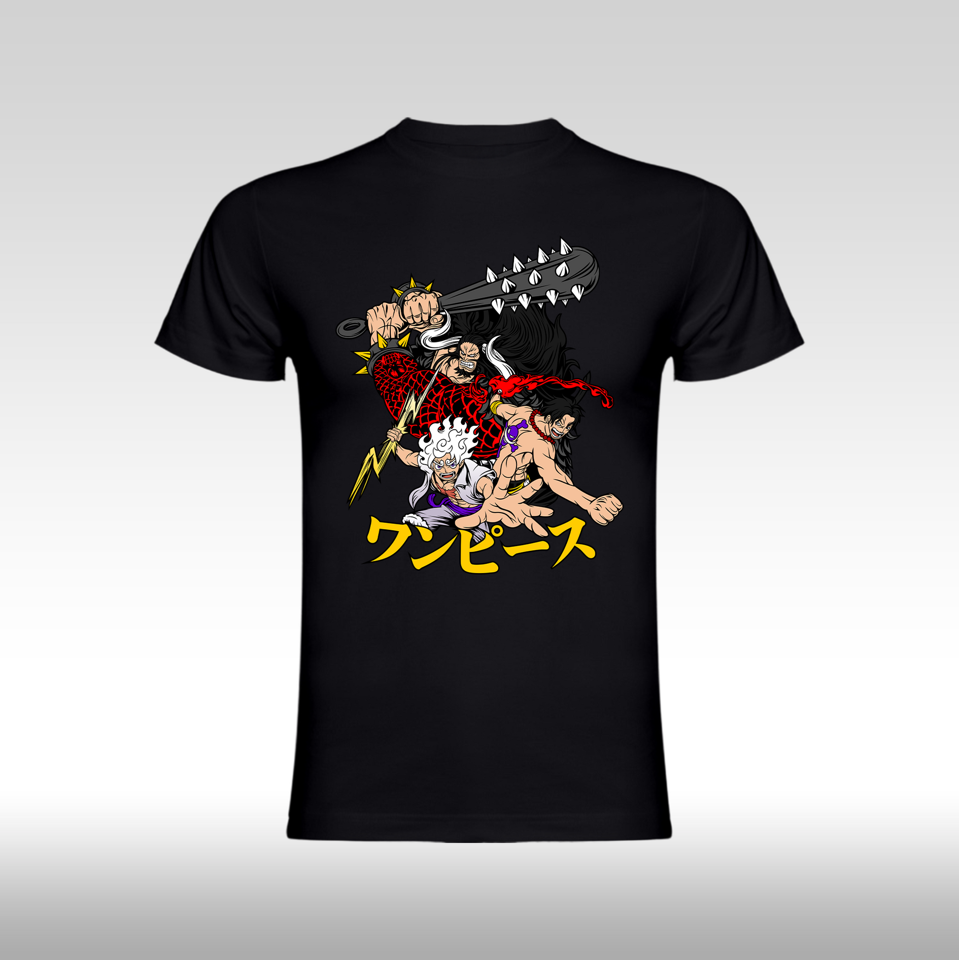 Tricou Negru personalizat bumbac anime "One Piece Luffy Gear 5 x Kaido x Ace" streetwear
