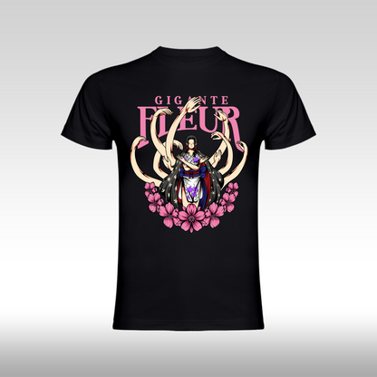 Tricou Negru personalizat bumbac anime One Piece Nico Robin Gigante Fleur streetwear
