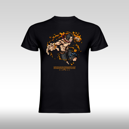 Tricou Negru personalizat bumbac anime "Portgas-D-Ace" streetwear
