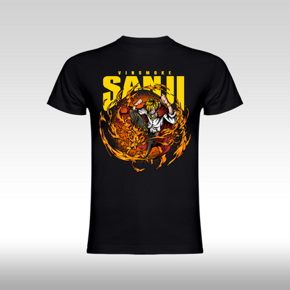 Tricou Negru personalizat bumbac anime "One Piece Sanji" streetwear