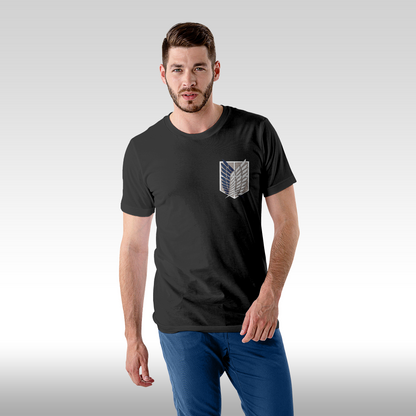 Tricou Negru personalizat bumbac fata barbat urban "Attack on Titan" streetwear