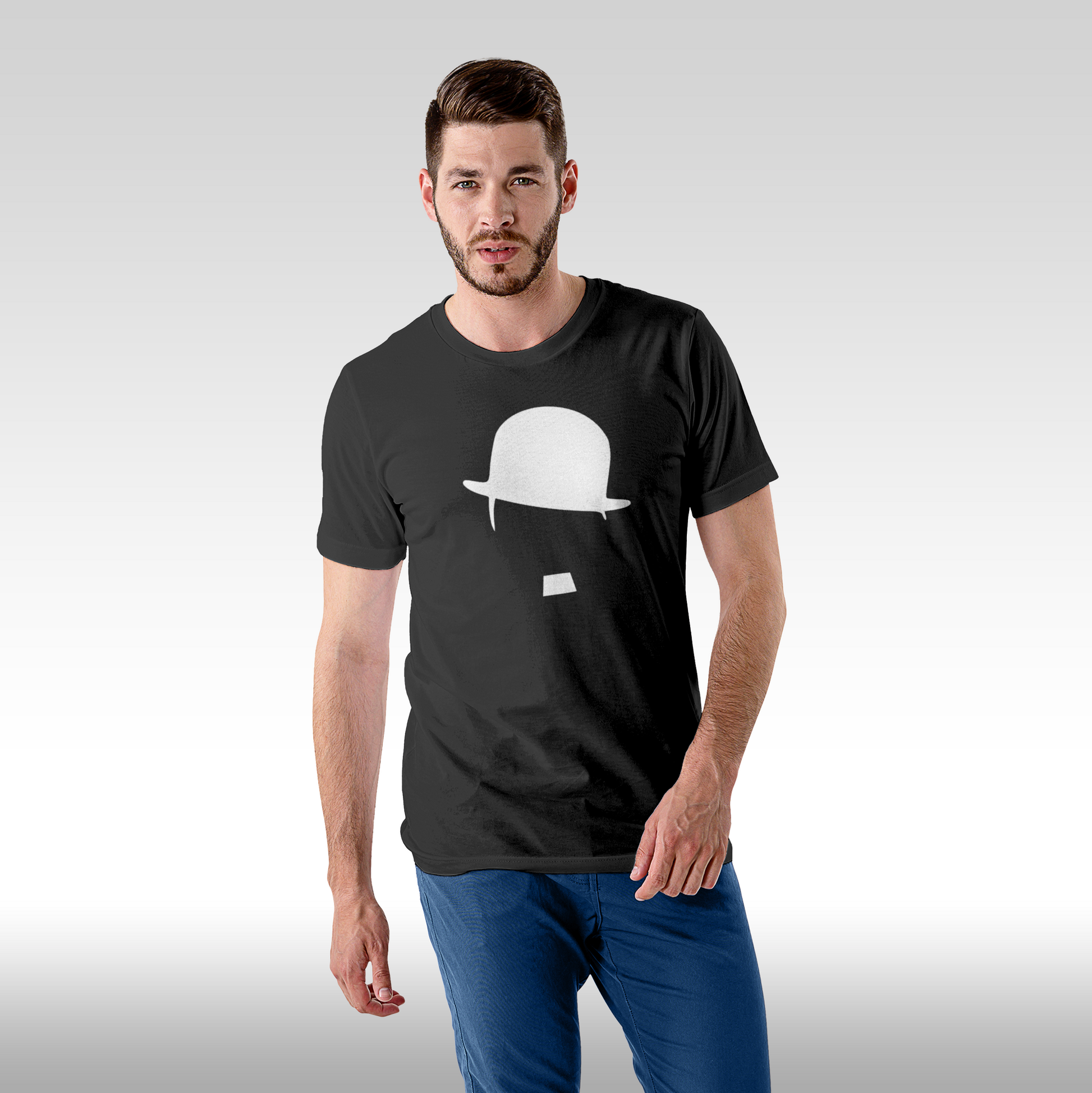 Tricou Negru personalizat bumbac fata barbat urban "Charlie Chaplin" streetwear