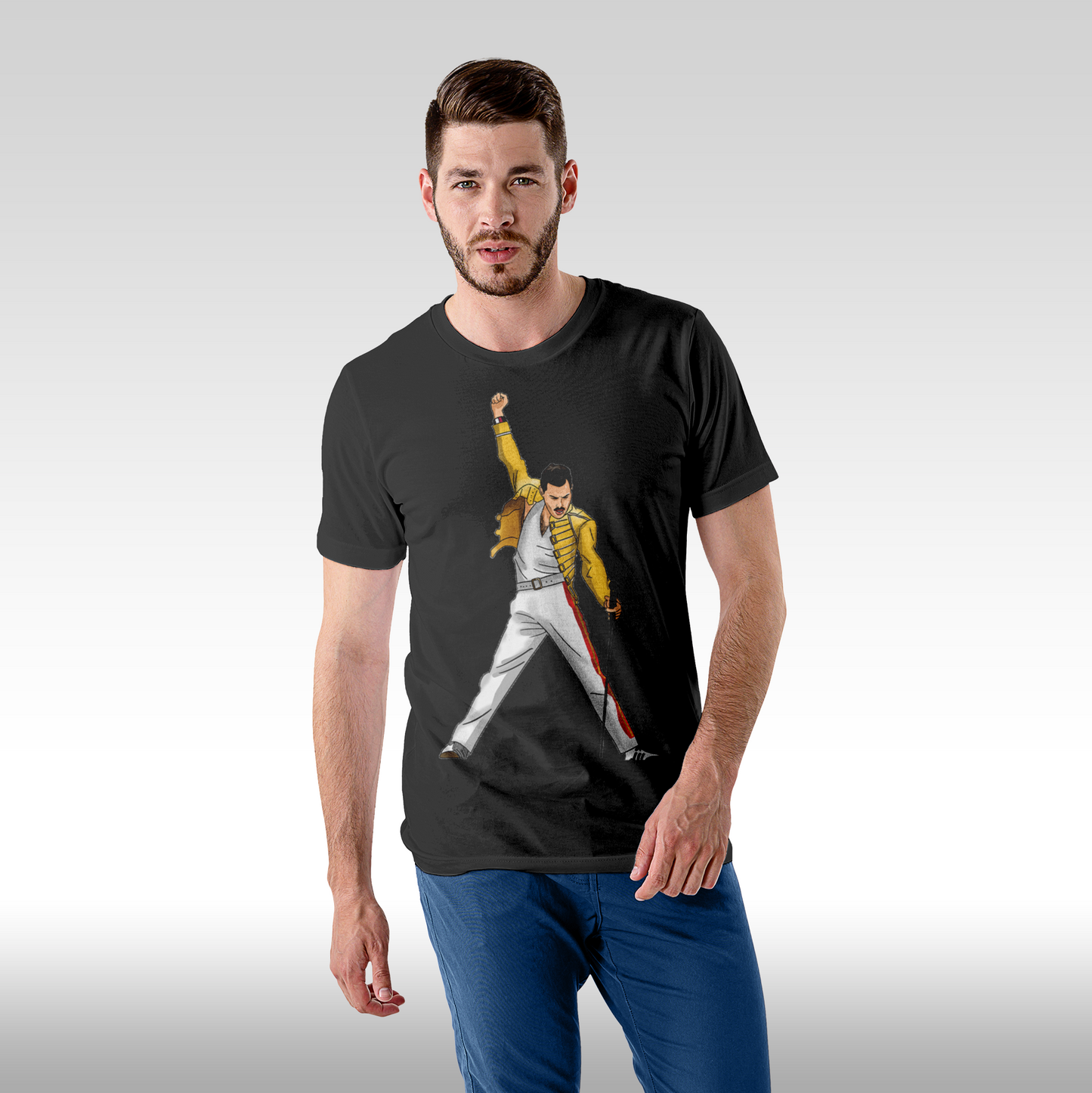 Tricou Negru personalizat bumbac fata Barbat urban "Freddy-Mercury" streetwear
