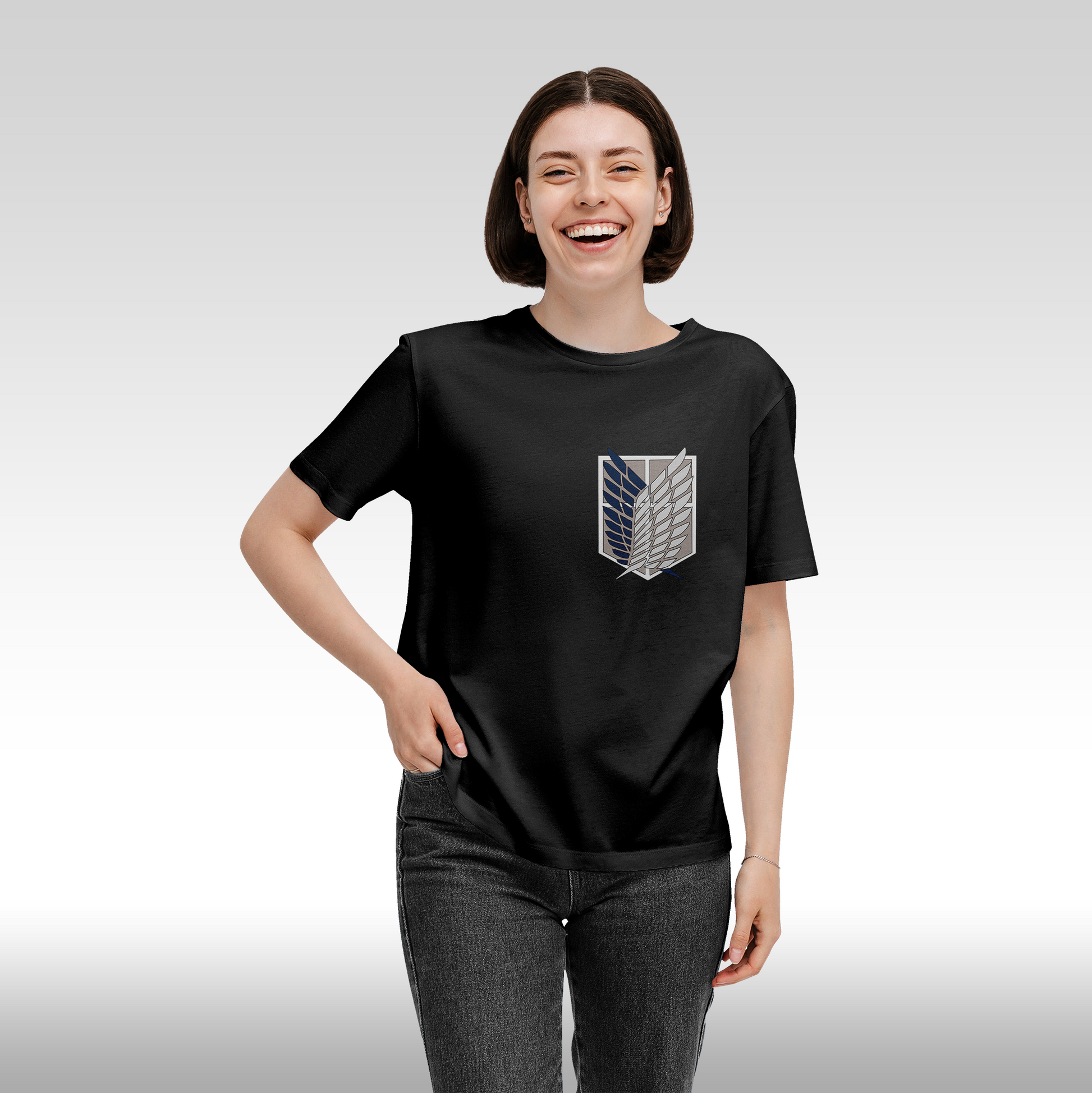 Tricou Negru personalizat bumbac fata Dama urban "Attack on Titan" streetwear