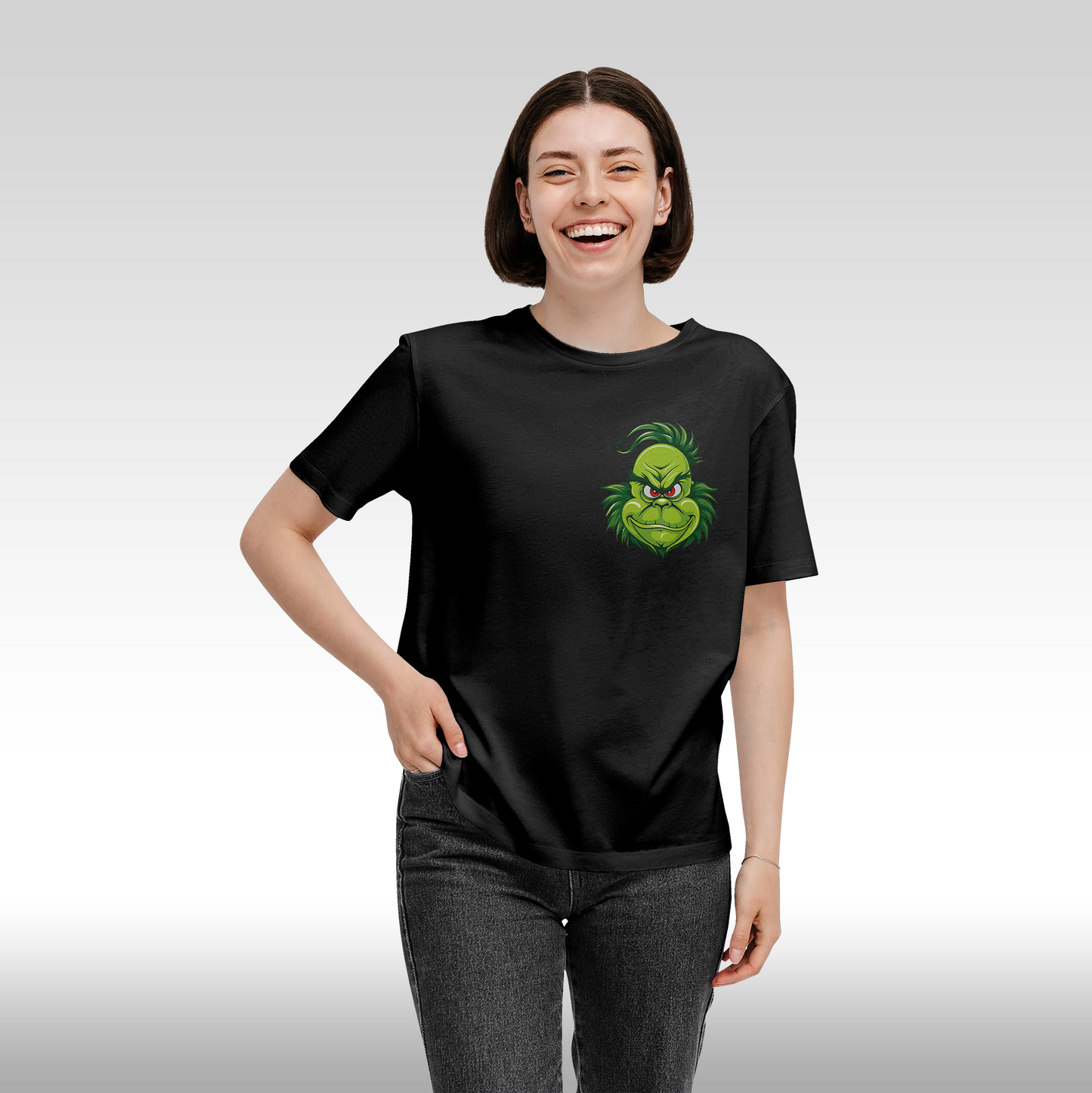 Tricou Negru personalizat bumbac fata dama craciun "Grinch Funko" streetwear
