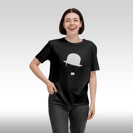 Tricou Negru personalizat bumbac fata Dama urban "Charlie Chaplin" streetwear