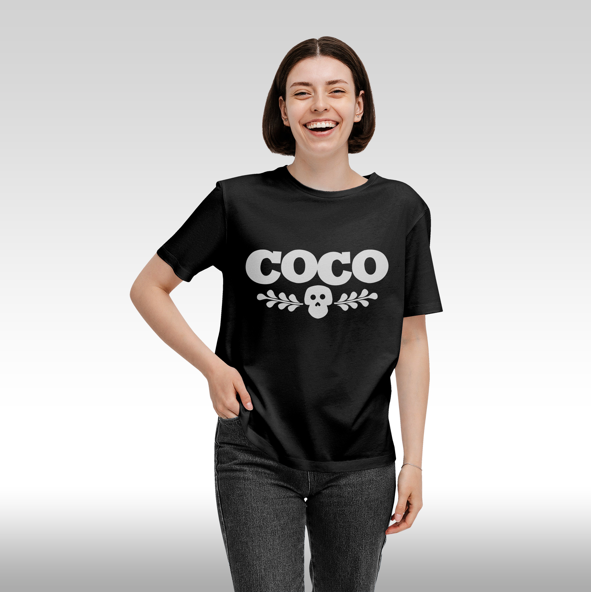Tricou Negru personalizat bumbac fata dama urban "Coco Funko" streetwear
