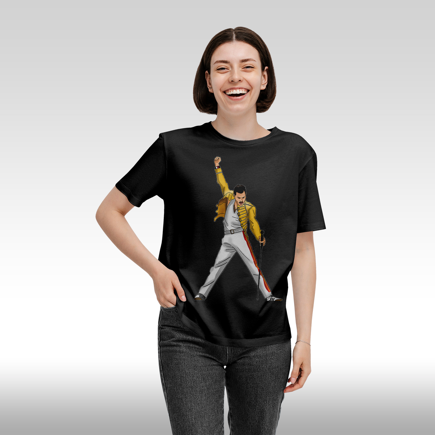 Tricou Negru personalizat bumbac fata dama urban "Rock You Queen" streetwear
