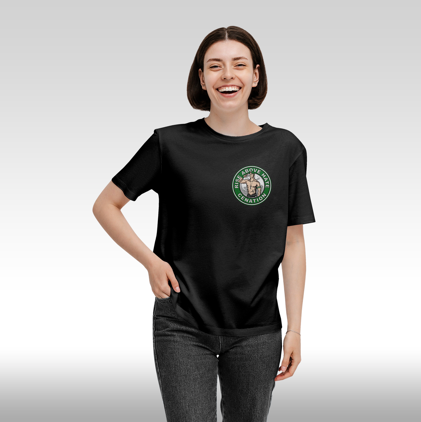 Tricou Negru personalizat bumbac fata dama wrestling "John Cena Funko" streetwear
