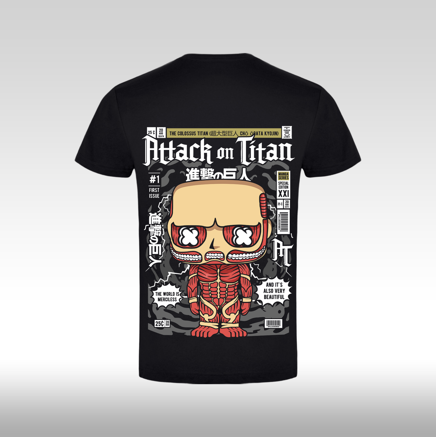 Tricou Negru personalizat bumbac urban "Attack on Titan" streetwear
