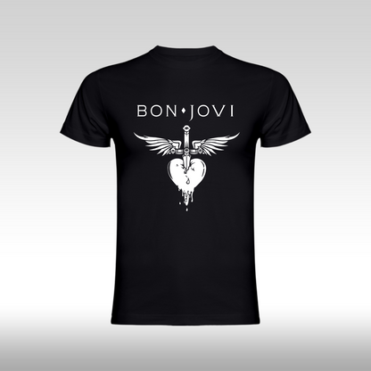Tricou Negru personalizat bumbac rock "Bon Jovi" streetwear
