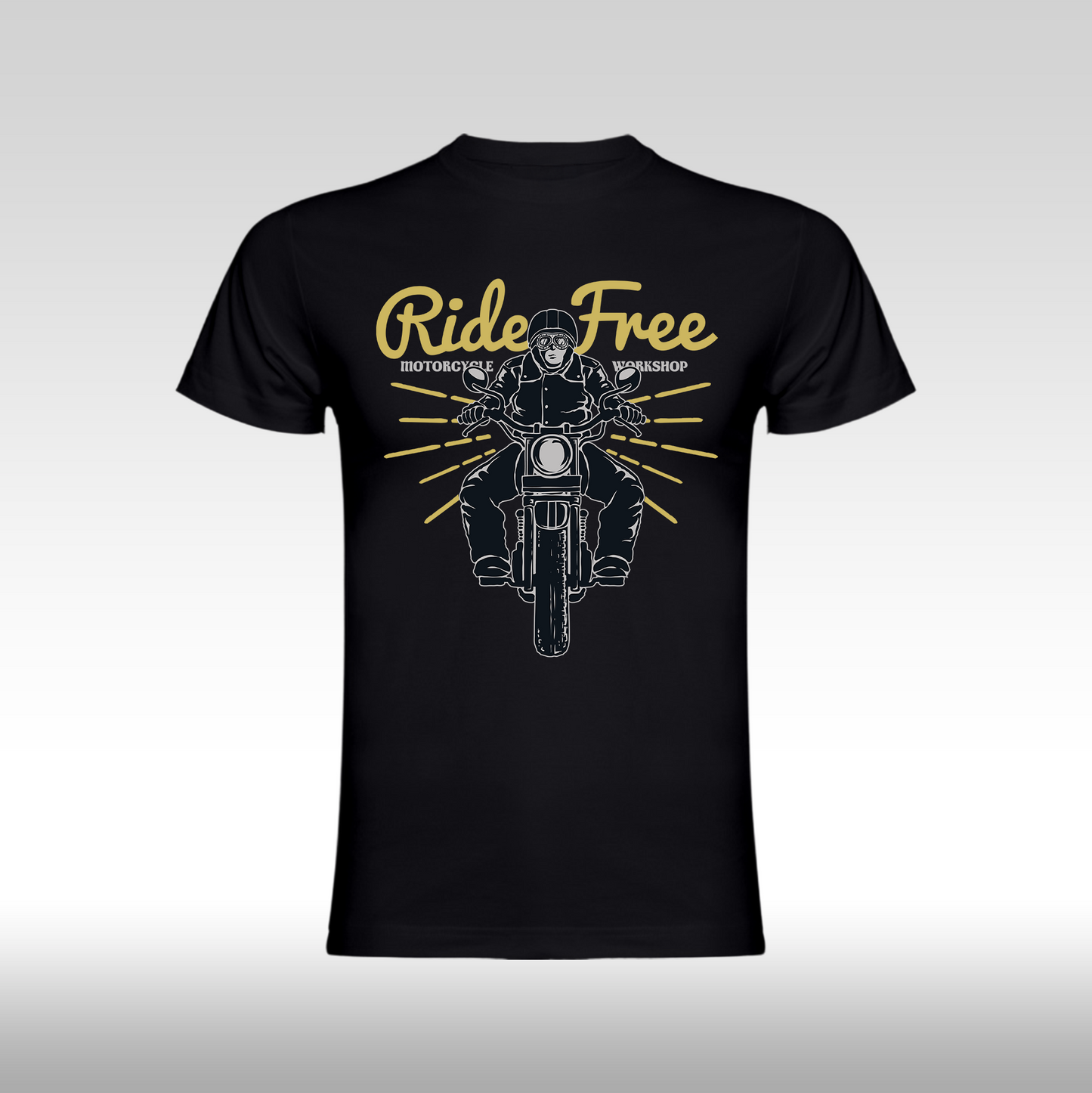 Tricou Negru personalizat bumbac  urban "Ride Free Motorcycle Workshop" streetwear
