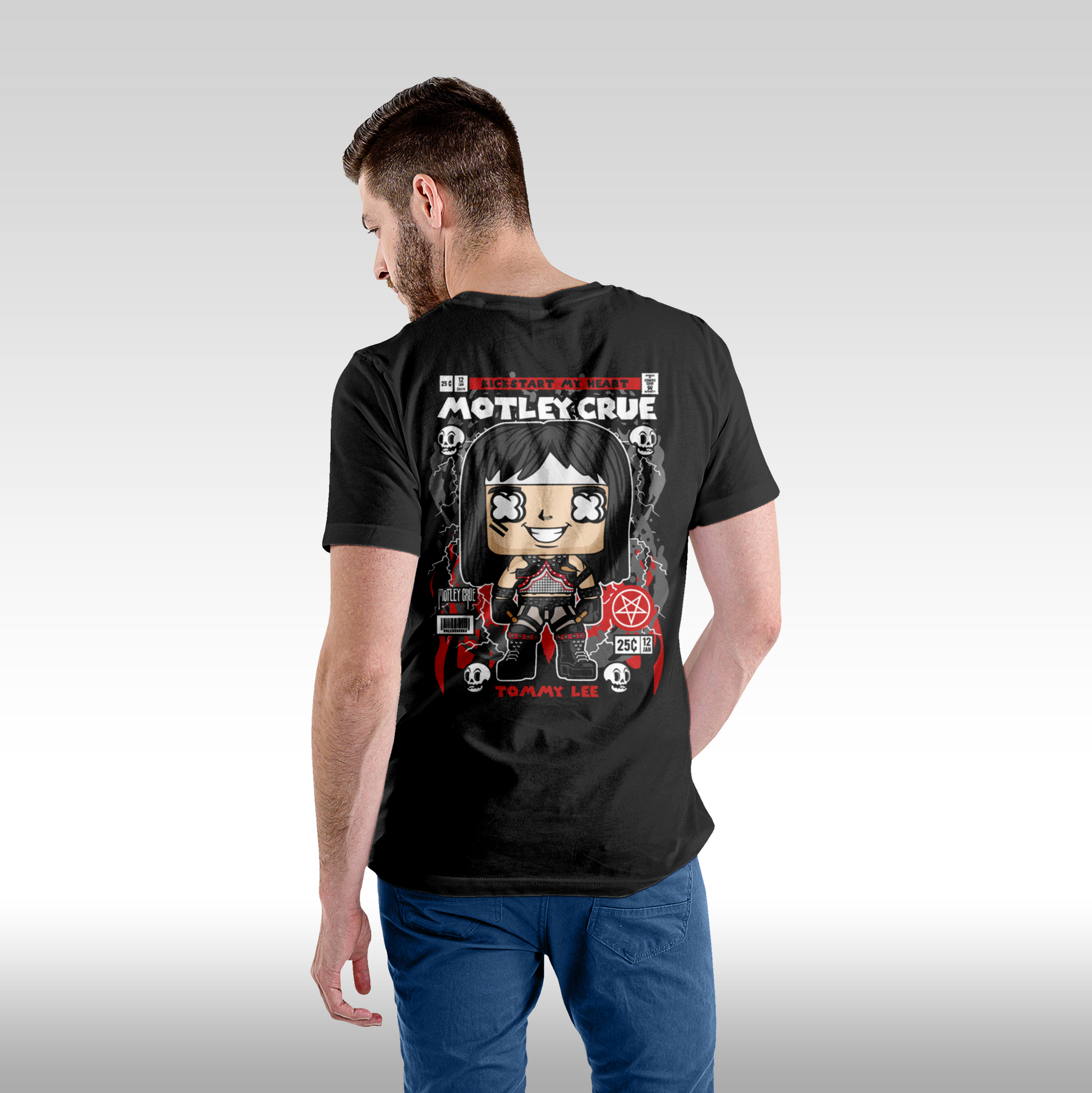 Tricou Negru personalizat bumbac spate Barbat rock "Motley Crue Funko" streetwear

