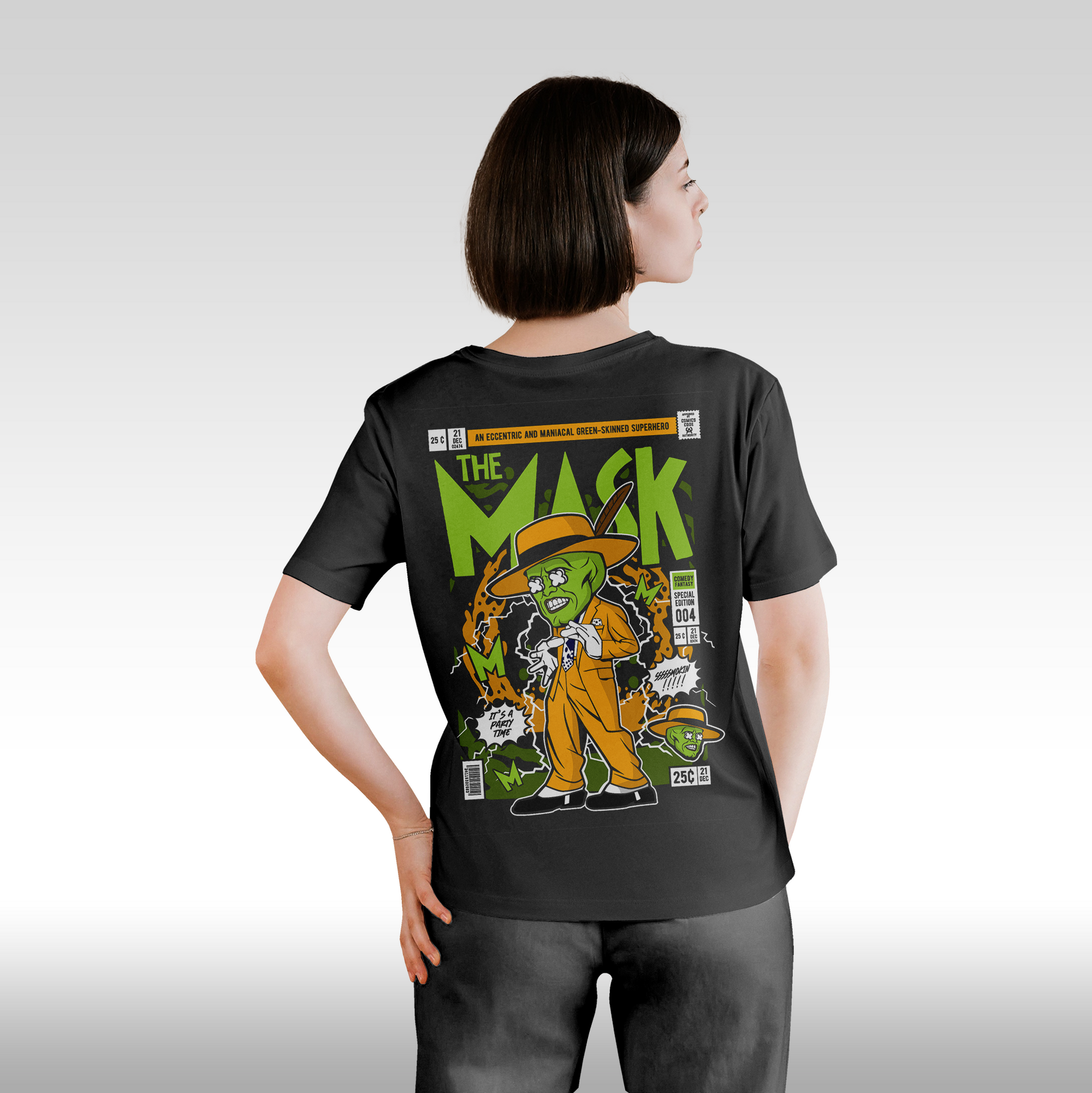 Tricou Negru personalizat bumbac spate dama masca "The Mask Funko" streetwear
