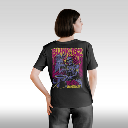 Tricou Negru personalizat bumbac spate dama urban "Blink 182 The All-American Rejects" streetwear
