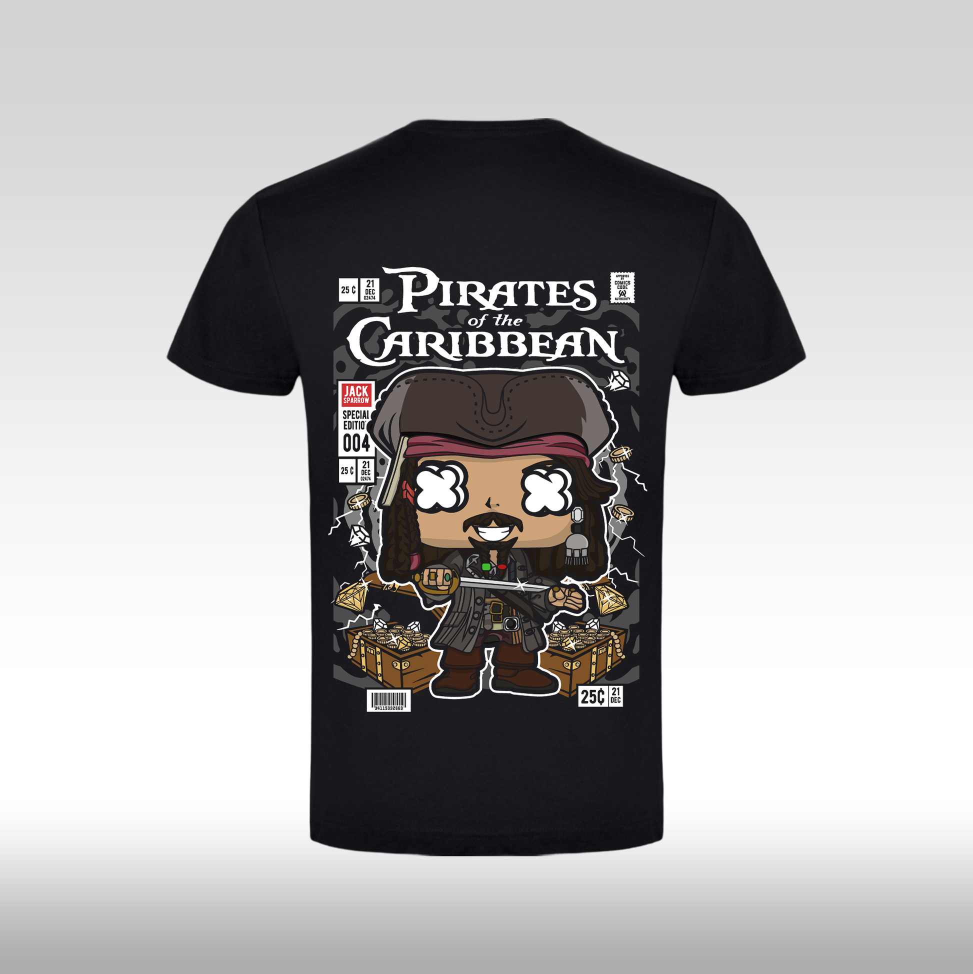 Tricou Negru personalizat bumbac spate pirat "Pirates of the Caribbean" streetwear
