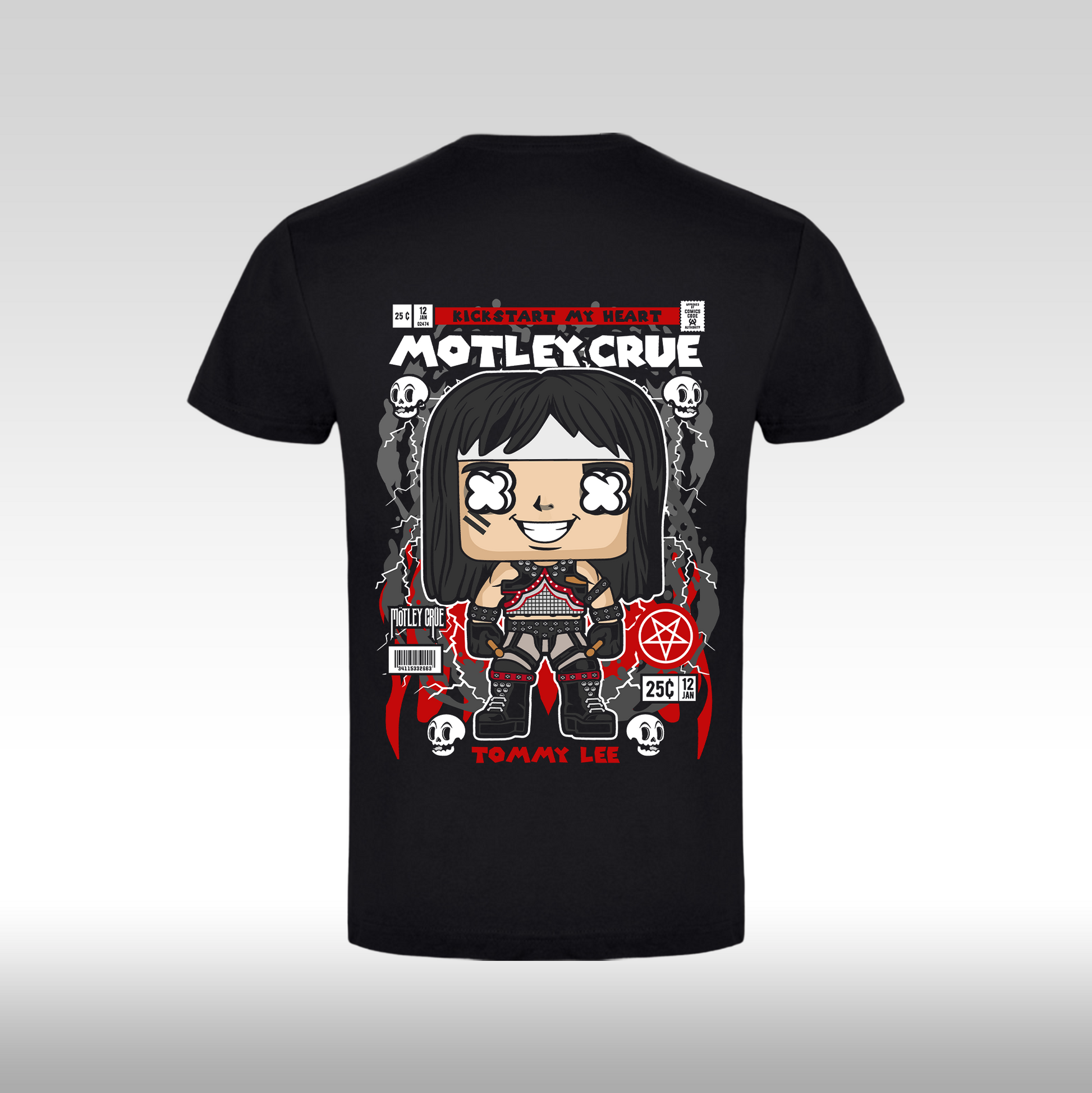 Tricou Negru personalizat bumbac spate rock "Motley Crue Funko" streetwear
