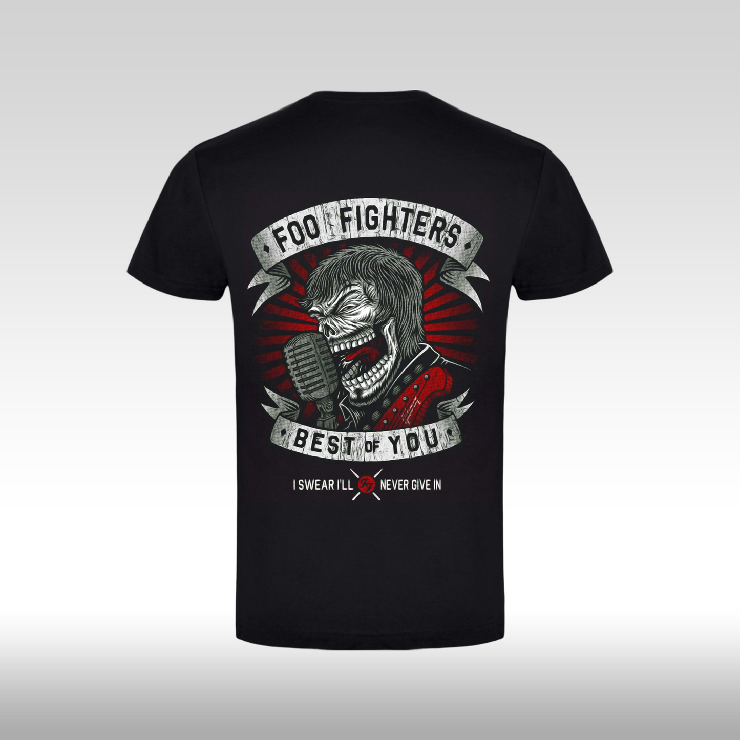 Tricou Negru personalizat bumbac spate urban "Foo Fighters Never Give In" streetwear

