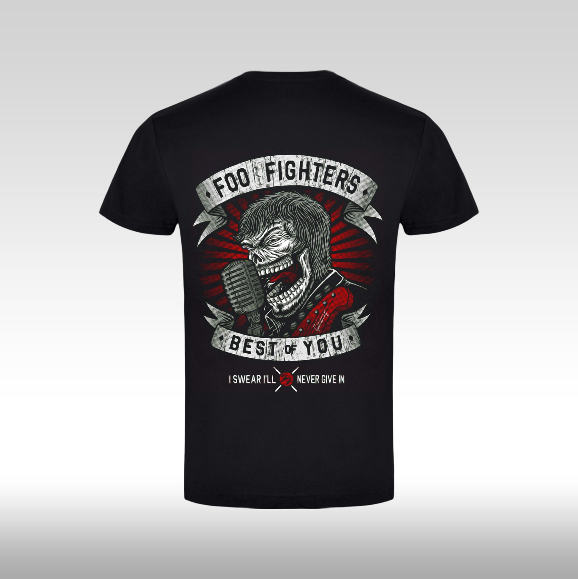 Tricou Negru personalizat bumbac spate urban "Foo Fighters Never Give In" streetwear
