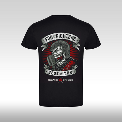 Tricou Negru personalizat bumbac spate urban "Foo Fighters Never Give In" streetwear
