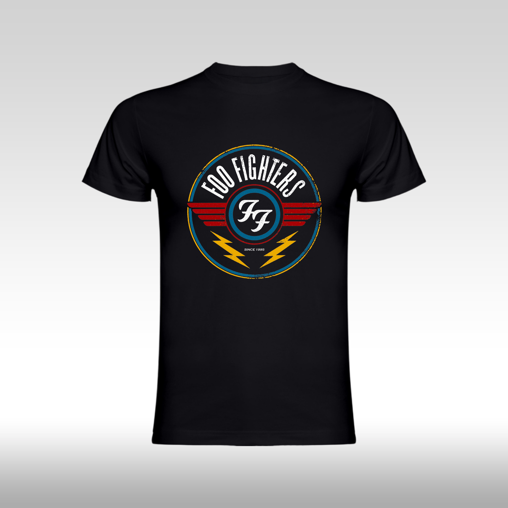 Tricou Negru personalizat bumbac urban "Foo Fighters Never Give In" streetwear
