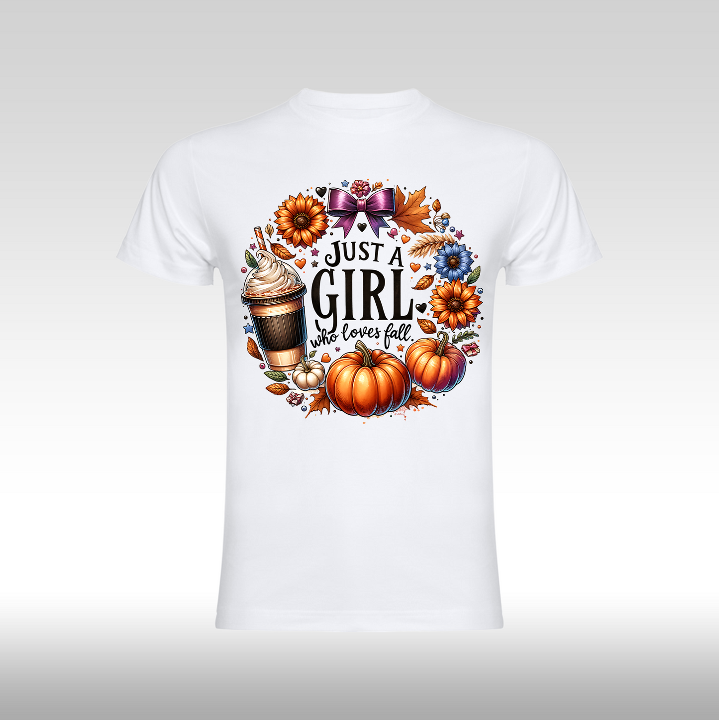 Tricou alb personalizat bumbac Fata Dama anime "Just a Girl Who Loves Fall" streetwear
