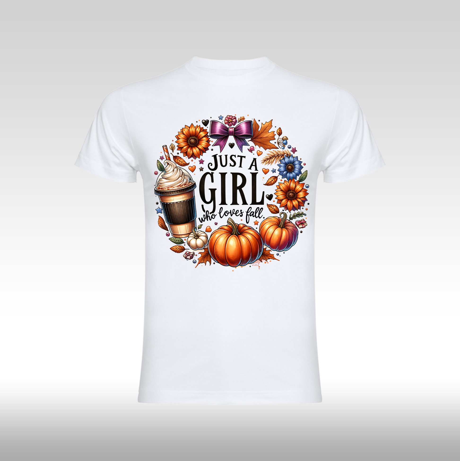 Tricou alb personalizat bumbac Fata Dama anime "Just a Girl Who Loves Fall" streetwear
