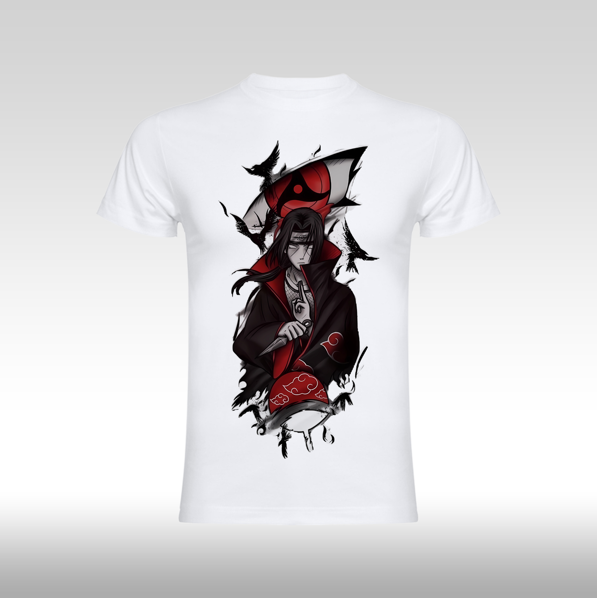 Tricou alb personalizat bumbac Fata anime "Sasuke White" streetwear

