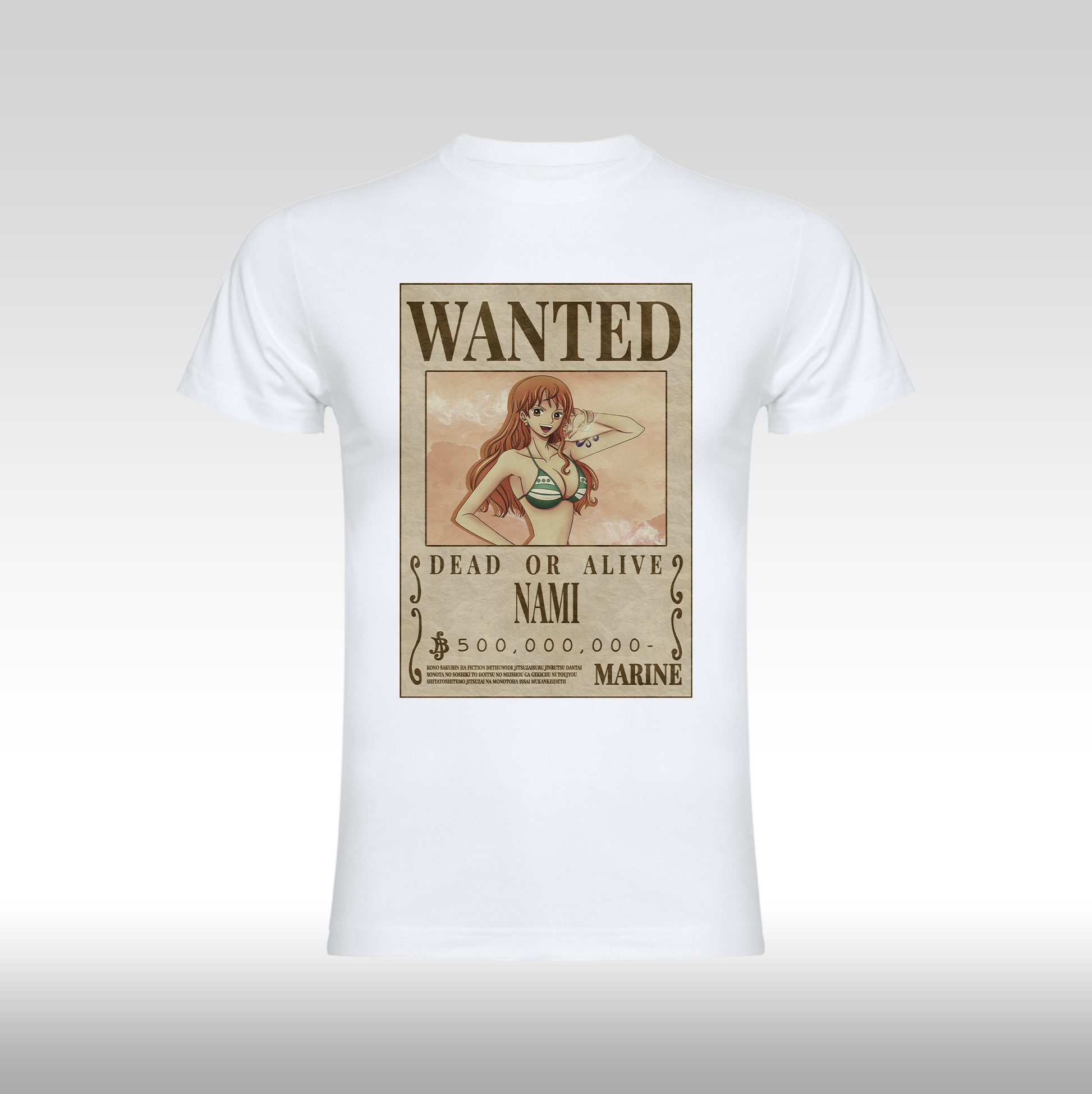 Tricou alb personalizat bumbac Fata anime "WANTED : Nami" streetwear
