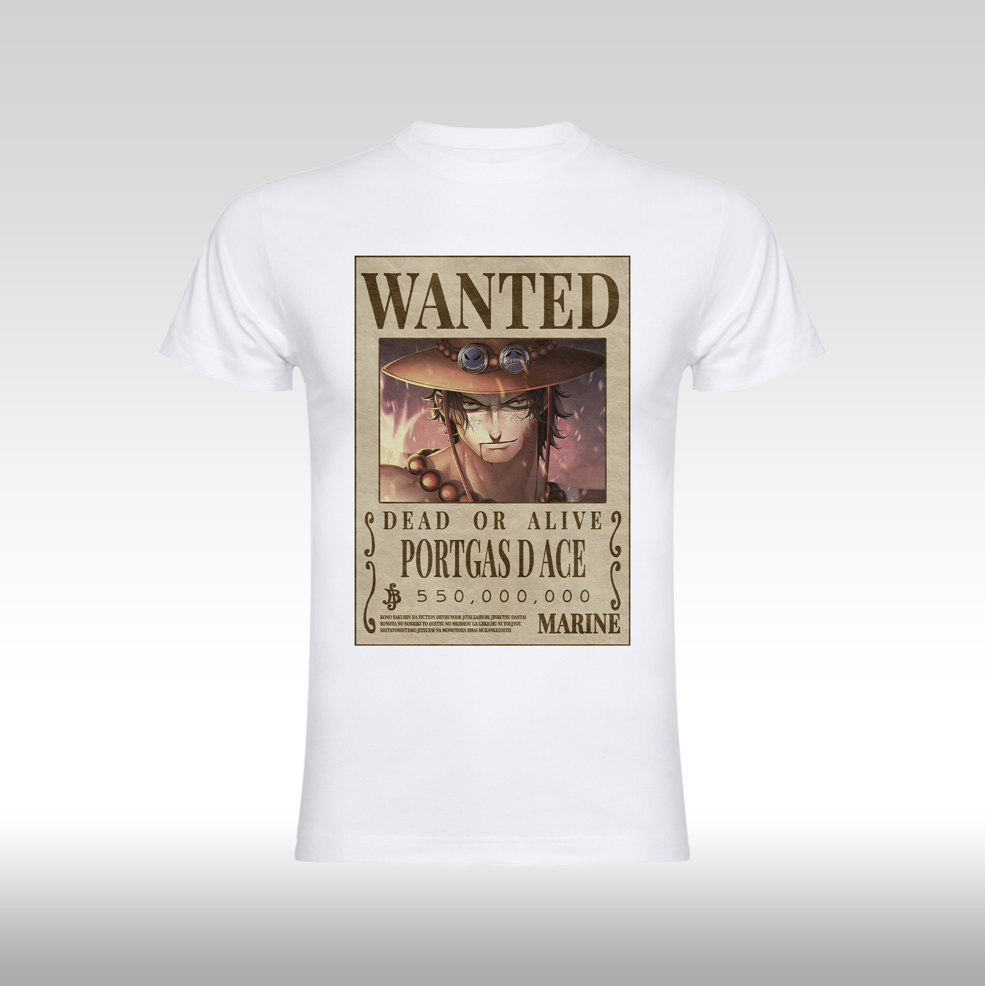 Tricou alb personalizat bumbac Fata anime "WANTED : Portgas D Ace" streetwear
