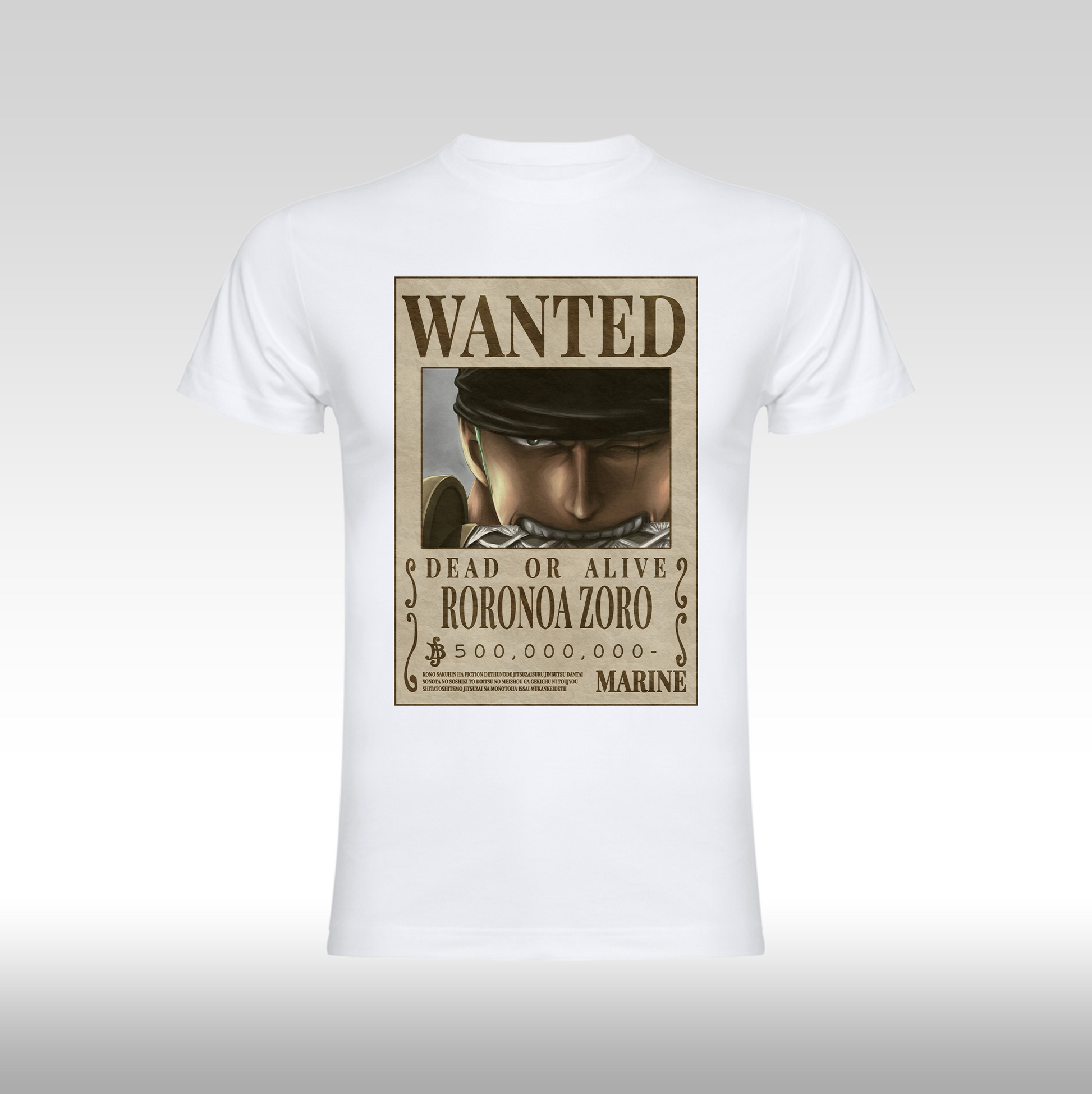 Tricou alb personalizat bumbac Fata anime "WANTED : Roronoa Zoro" streetwear
