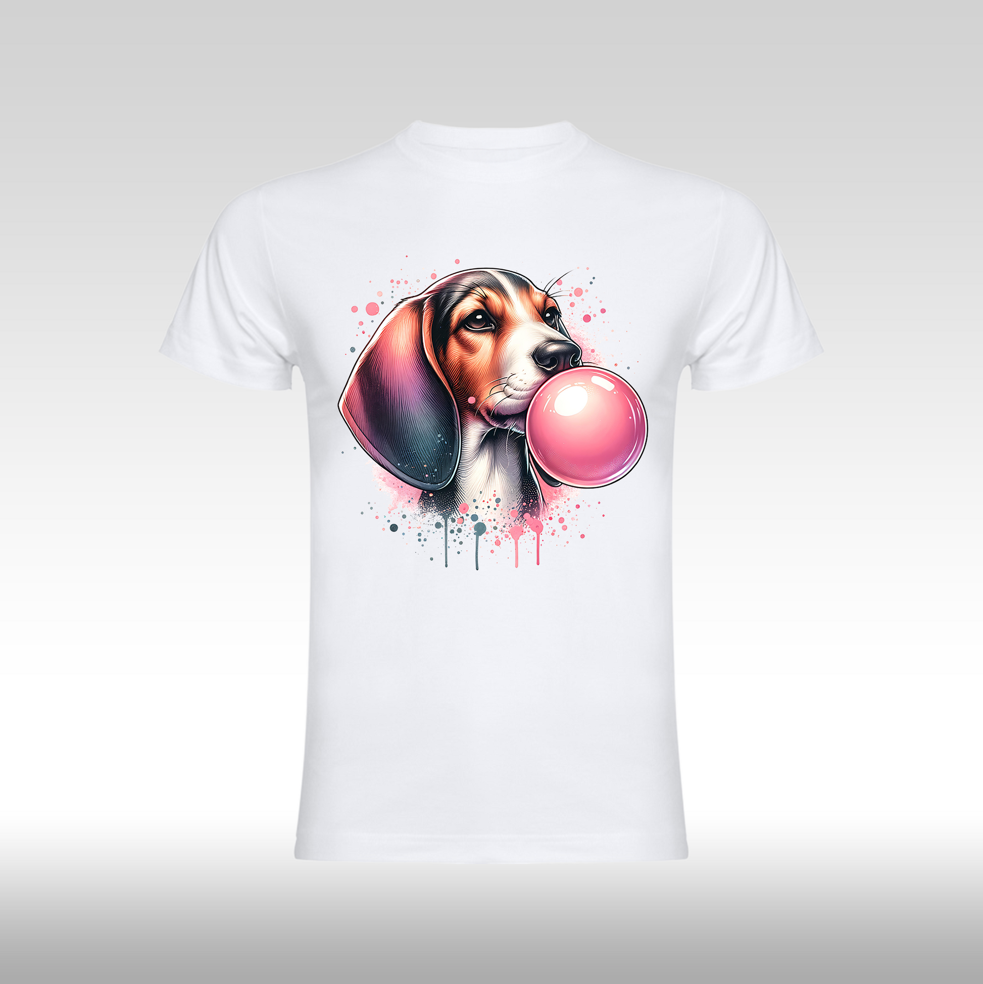 Tricou alb personalizat bumbac Fata Dama beagle "Puppy Pop" streetwear
