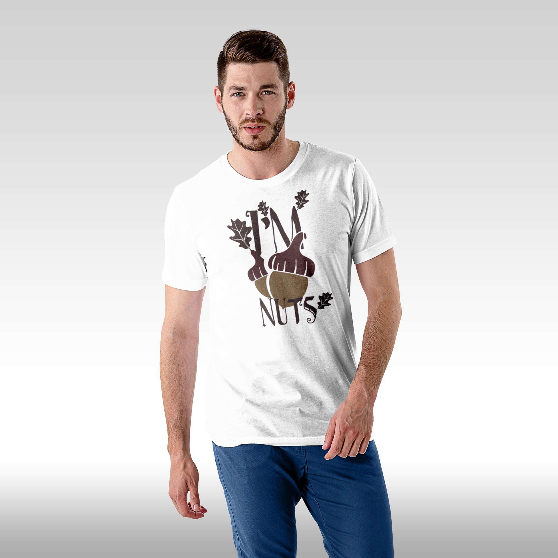 Tricou alb personalizat bumbac Fata barbat amuzant "I'm Nuts" streetwear
